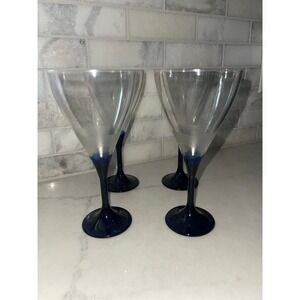 TUPPERWARE Sheerly Elegant Blue Stem Wine Glasses, set‎ of 4